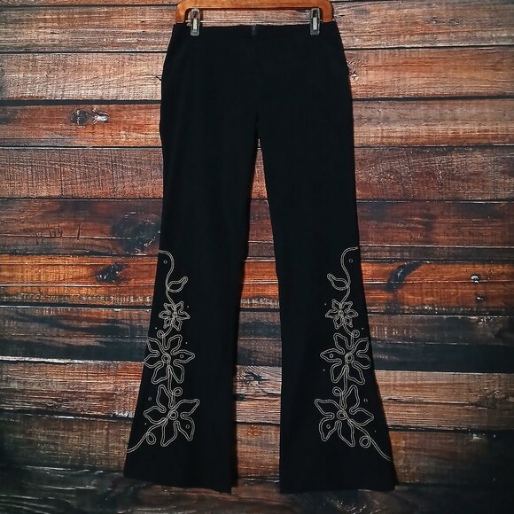XOXO Vintage Pants 7 Faux Suede Flare Leg Embroidered Low Rise Zip Back Y2K USA - Picture 2 of 8
